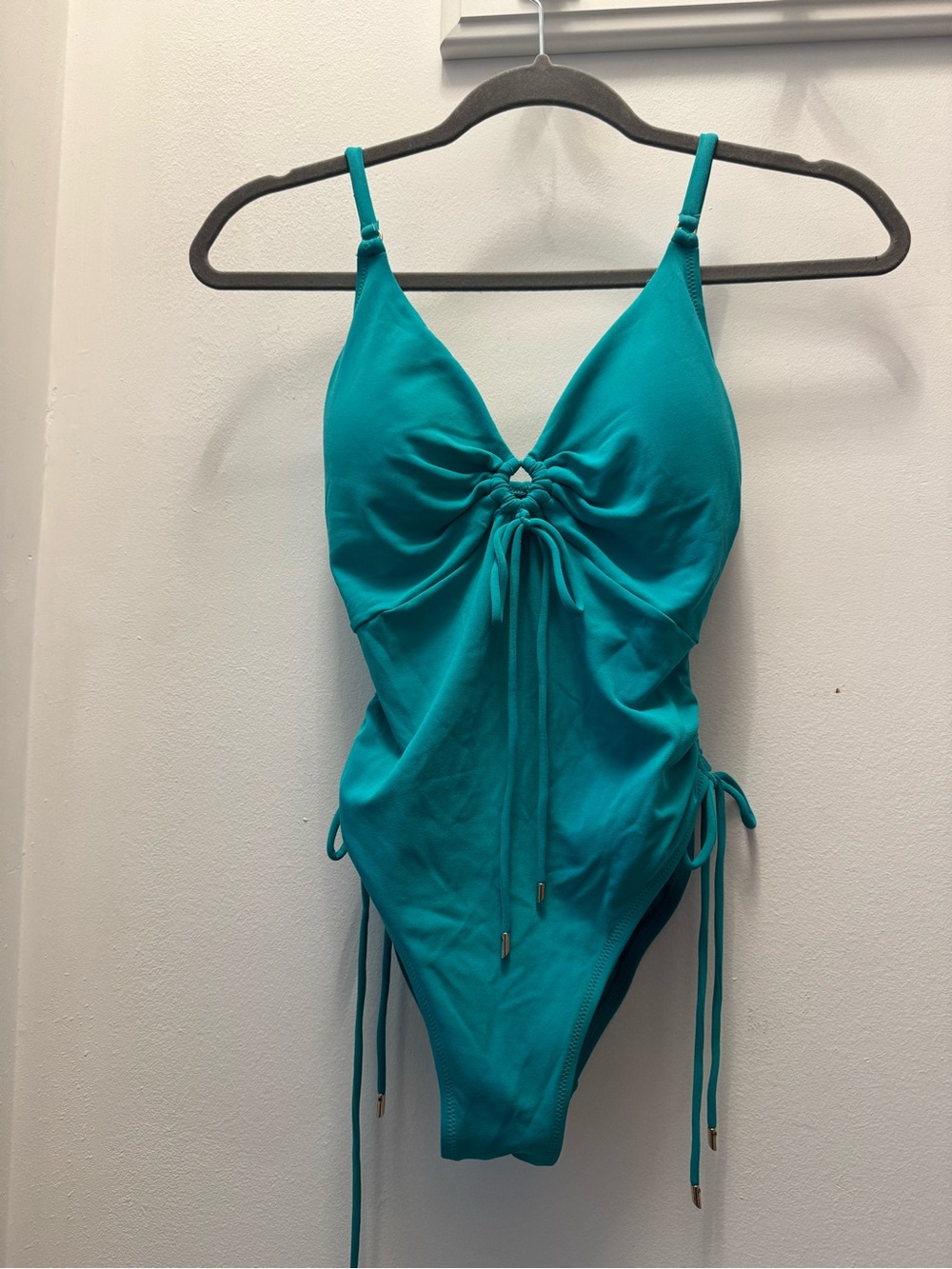 Teal One-Piece Swimsuit with Adjustable Ties